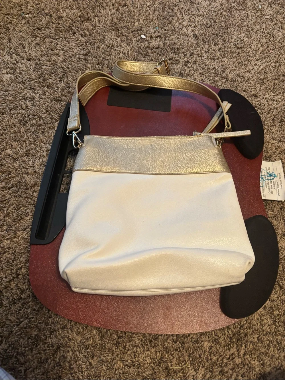 Chico's White and Gold Crossbody Bag with Front Zip